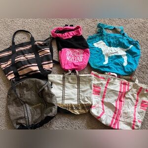 Victoria's Secret & Pink Assorted Tote Bag Lot - Pink, Teal, Black, Cream, Gold
